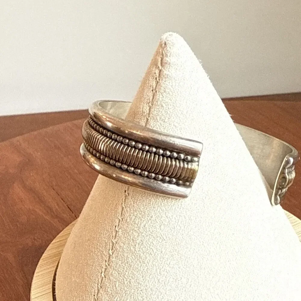 Tahe Navajo Cuff Bracelet Sterling Silver Gold Filled Vintage 15mm 41g Signed